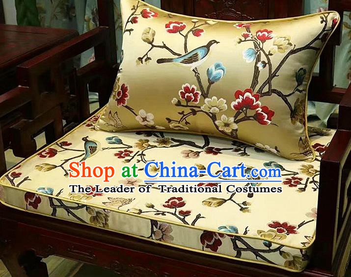 Chinese Traditional Fabric Flowers Birds Pattern Yellow Brocade Chinese Fabric Asian Tibetan Robe Material