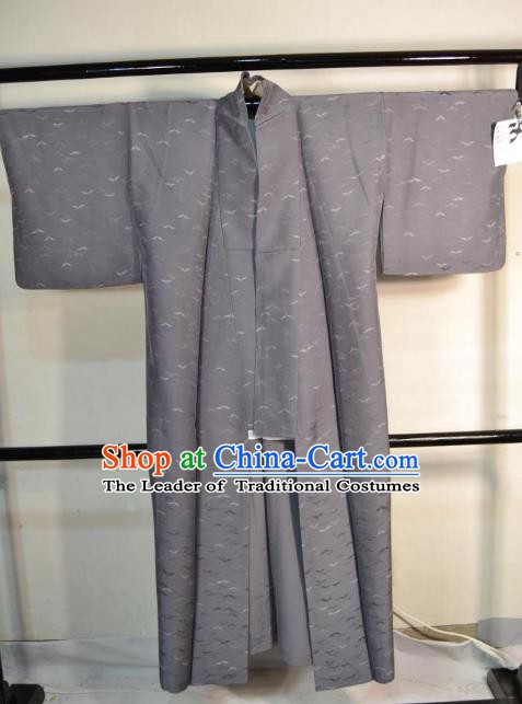 Japanese Traditional Male Grey Yukata Kimono Clothing Japan Samurai Haori Kimonos Robe for Men