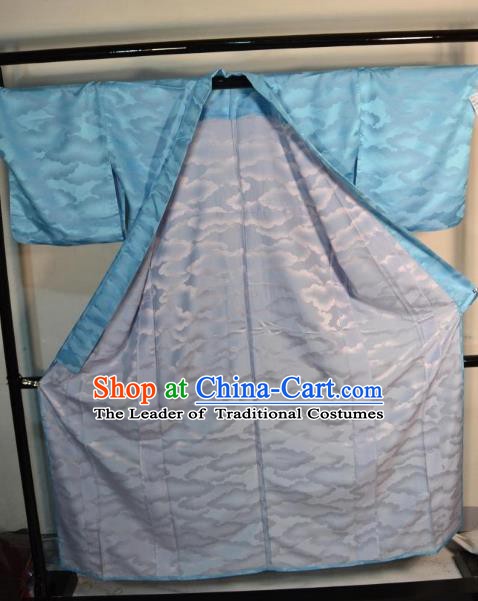 Japanese Traditional Prince Blue Yukata Robe Clothing Japan Samurai Haori Kimonos for Men