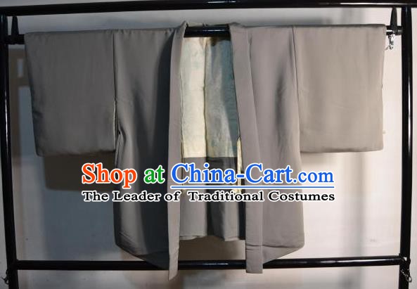 Japanese Traditional Kimono Upper Outer Garment Japan Grey Haori Apparel Yukata Costume for Men