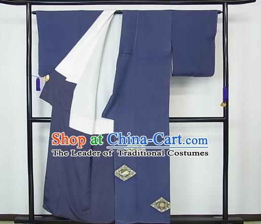 Japanese Traditional Kimono Japan Haori Apparel Blue Yukata Robe Costume for Men