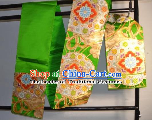 Traditional Japanese Kimono Wedding Green Belts Kimonos Yukata Brocade Waistband for Women