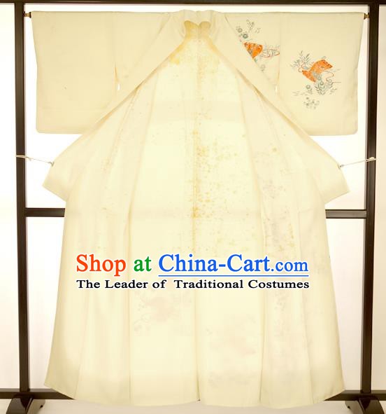 Japan Traditional Formal Kimono Costume White Furisode Kimonos Printing Yukata Dress for Women