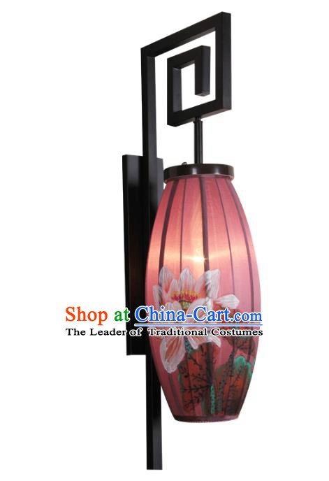 Handmade Traditional Chinese Lantern Wall Lamp Hand Painting Lotus Lantern