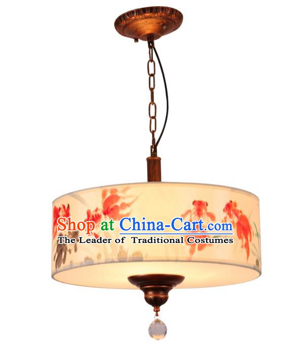 Traditional Chinese Ancient Palace Lantern Printing Goldfish Ceiling Lanterns Hanging Lanern