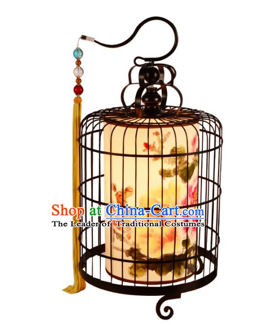 Traditional Chinese Ancient Palace Lantern Printing Peony Iron Ceiling Lanterns Hanging Lanern