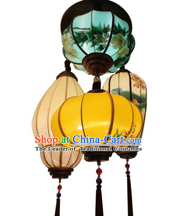 Traditional Chinese Ancient Palace Lantern Ceiling Lamp Hand Painting Lanern