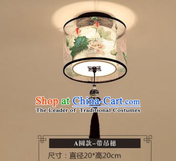 Traditional Chinese Handmade Lantern Classical Tassel Ceiling Lamp Ancient Painting Lotus Lanern