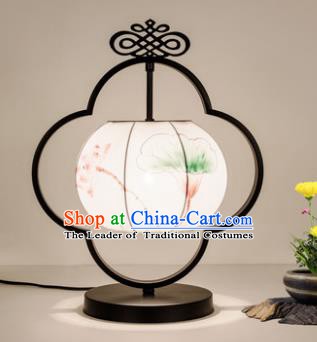 Traditional Asian Chinese Lantern China Ancient Painting Lotus Desk Lamp Palace Lantern