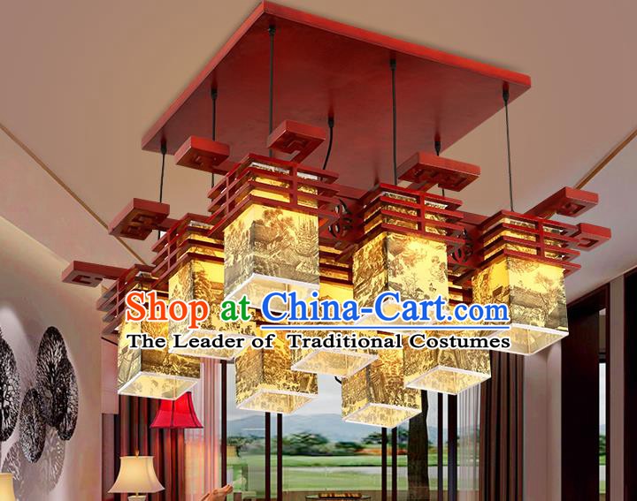 China Traditional Handmade Parchment Lantern Palace Wood Hanging Lanterns Ceiling Lamp Ancient Lanern