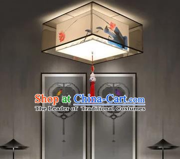 Traditional China Handmade Lantern Ancient Printing Lotus Hanging Lanterns Palace Ceiling Lamp