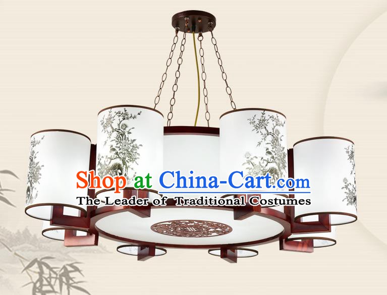 China Traditional Handmade Ancient Eight-pieces Printing Lantern Palace Parchment Hanging Lanterns Ceiling Lamp