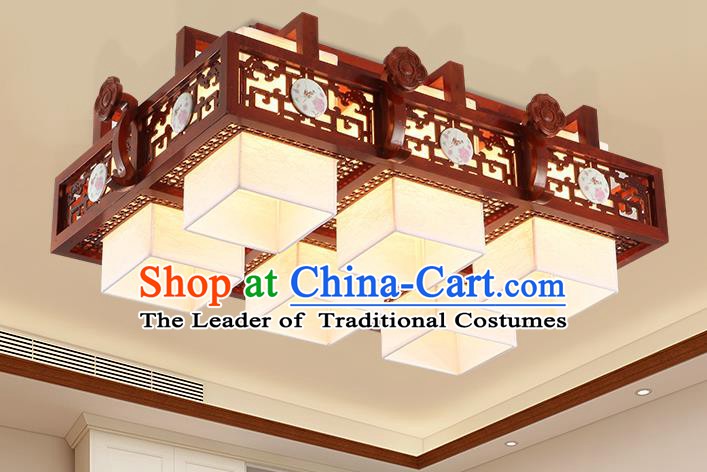 China Traditional Handmade Lantern Ancient Six-pieces Wood Lanterns Palace Ceiling Lamp