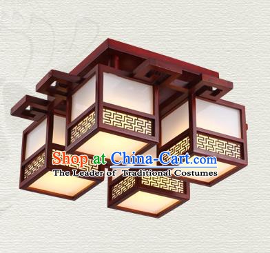 China Traditional Handmade Ancient Wood Lantern Four-pieces Palace Lanterns Ceiling Lamp