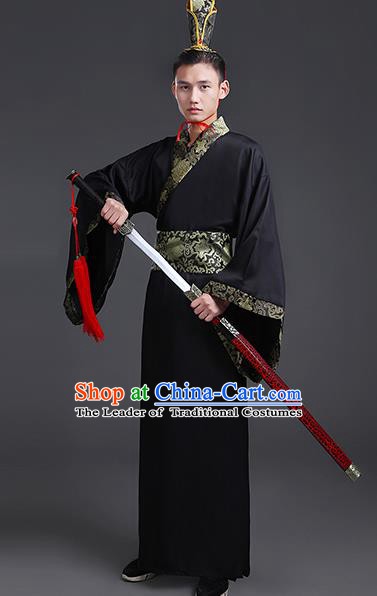 Chinese Ancient Han Dynasty Nobility Childe Costume Theatre Performances Swordsman Clothing for Men