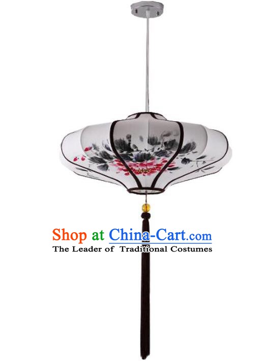 Traditional China Handmade Lantern Ancient Ink Painting Peony Hanging Lanterns Palace Ceiling Lamp