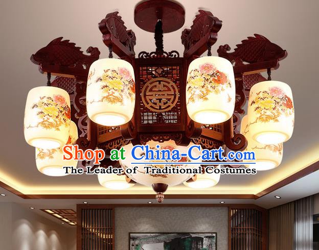 China Handmade Ceiling Lantern Traditional Ancient Porcelain Eight-Lights Lamp Palace Lanterns