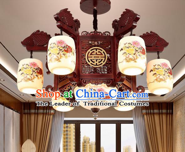 China Handmade Ceiling Lantern Traditional Ancient Porcelain Six-Lights Lamp Palace Lanterns