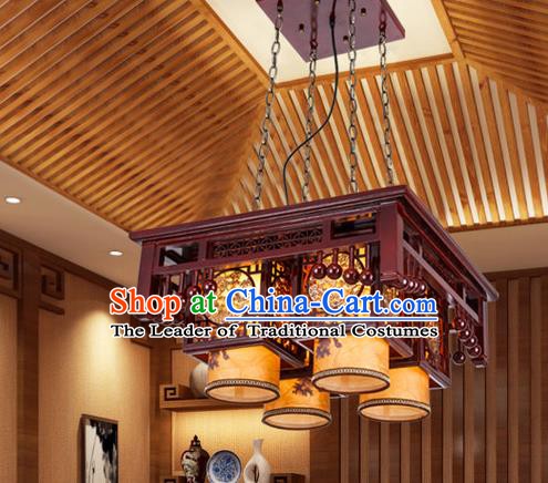 Asian China Handmade Wood Carving Lantern Traditional Ancient Ceiling Lamp Four-Lights Palace Lanterns