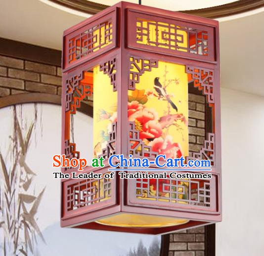 Chinese Handmade Printing Peony Birds Lantern Traditional Palace Ceiling Lamp Ancient Hanging Lanterns