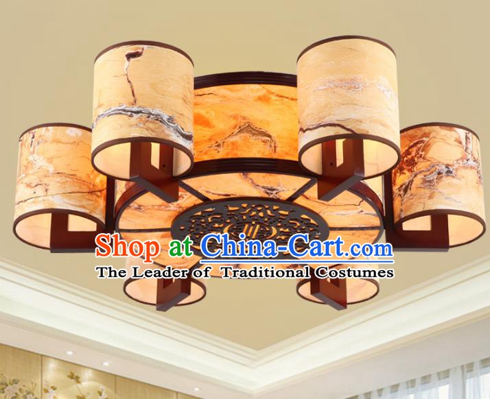 Chinese Handmade Wood Lantern Traditional Palace Six-Lights Ceiling Lamp Ancient Lanterns