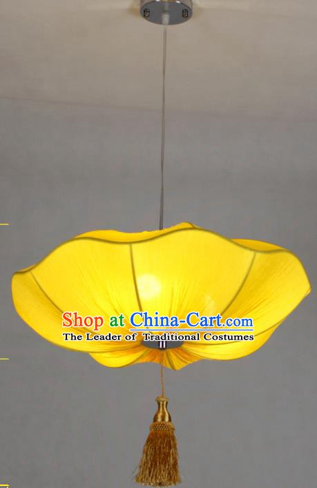 Chinese Classical Handmade Palace Lanterns Traditional Yellow Lotus Hanging Lantern Ancient Ceiling Lamp