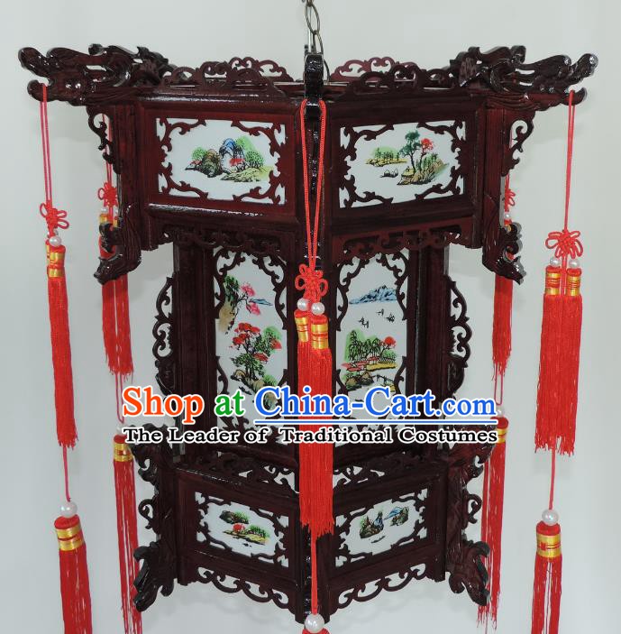 Chinese Ancient Handmade Dragon Head Palace Lanterns Traditional Landscape Hanging Lantern