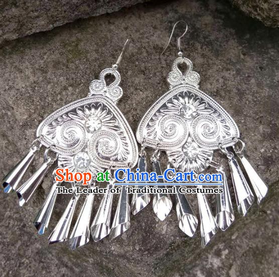 Traditional Chinese Miao Nationality Sliver Accessories Earrings for Women