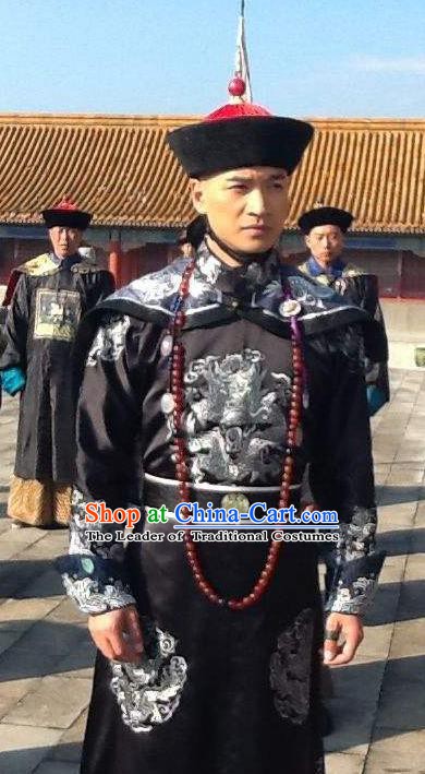 Chinese Ancient Qing Dynasty Royal Highness Yong Gwanbok Historical Costume Manchu Prince Clothing for Men