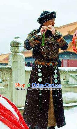 Chinese Ancient Qing Dynasty Manchu Prince Regent Dorgon Historical Costume Royal Highness Clothing for Men