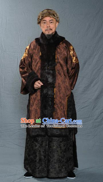 Chinese Qing Dynasty Royal Prince Historical Costume Ancient Manchu Royal Highness Clothing for Men