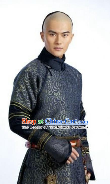 Chinese Qing Dynasty Prince Historical Costume Ancient Manchu Royal Highness Clothing for Men