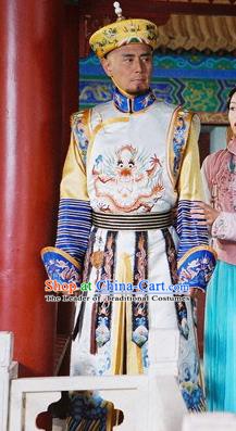 Chinese Qing Dynasty Emperor Kangxi Historical Costume Ancient Manchu King Kang Xi Clothing for Men