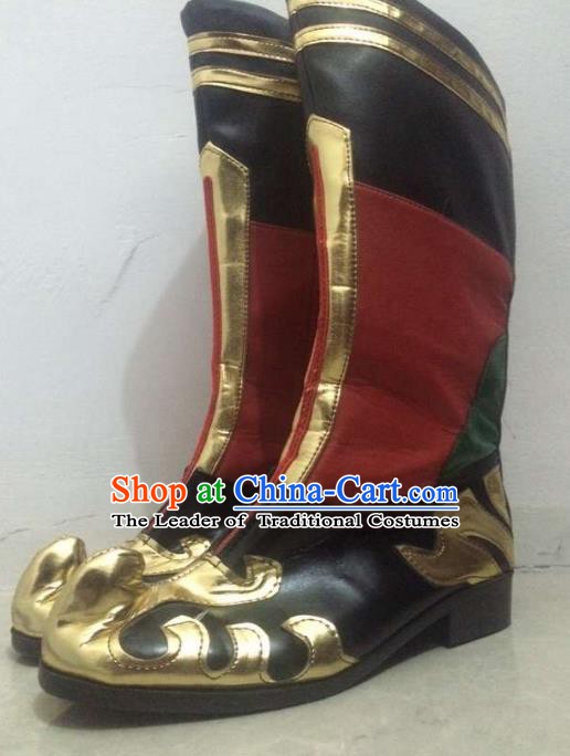 Traditional Chinese Zang Nationality Dance Shoes, Tibetan Ethnic Minority Boots for Men