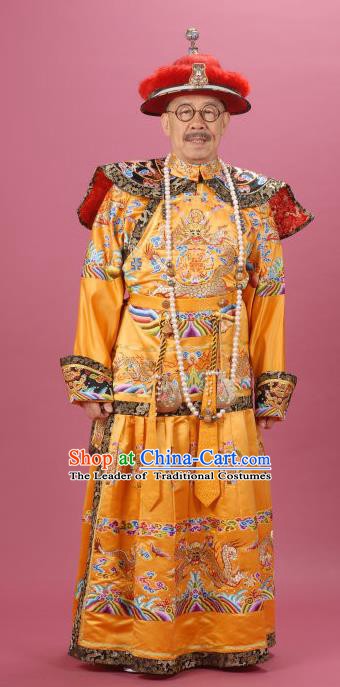 Chinese Qing Dynasty King Replica Costumes Ancient Manchu Emperor Kangxi Historical Costume for Men