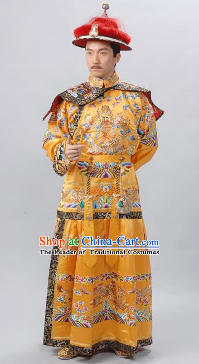 Chinese Qing Dynasty Qianlong Emperor Replica Costumes Ancient Manchu Imperial Robe Historical Costume for Men