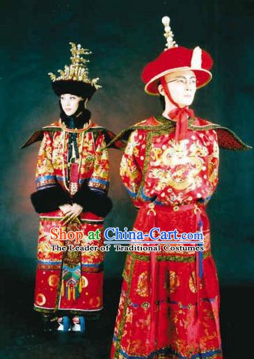 Chinese Late Qing Dynasty Last Emperor and Empress Replica Costumes Traditional Wedding Historical Costume Complete Set