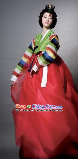 Korean Traditional Palace Clothing Empress Hanbok Green Blouse and Red Dress Korea Fashion Apparel for Women