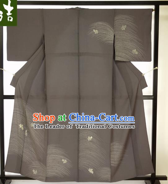 Japanese Ancient Male Grey Kimono Costume Traditional Wafuku Hakama Haori Yukata for Men