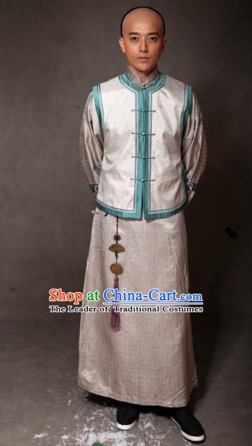 Chinese Ancient Qing Dynasty Manchu Mandarin Jacket Prince of Qianlong Costume for Men