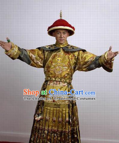 Chinese Ancient Qing Dynasty Imperial Robe Emperor Kangxi Costume for Men