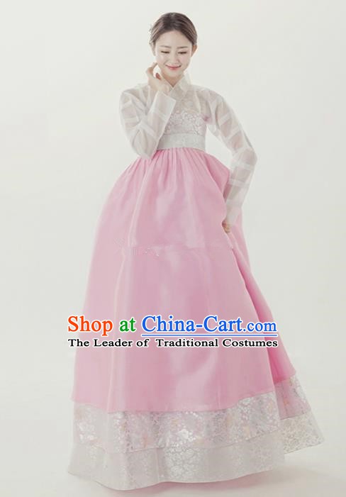 Top Grade Korean Traditional Palace Hanbok White Blouse and Pink Dress Fashion Apparel Bride Costumes for Women