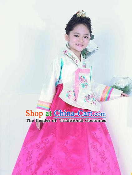 Top Grade Korean Hanbok Traditional Bride White Blouse and Pink Dress Fashion Apparel Costumes for Kids