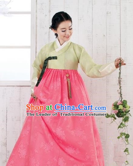 Top Grade Korean Hanbok Traditional Green Blouse and Pink Dress Fashion Apparel Costumes for Women