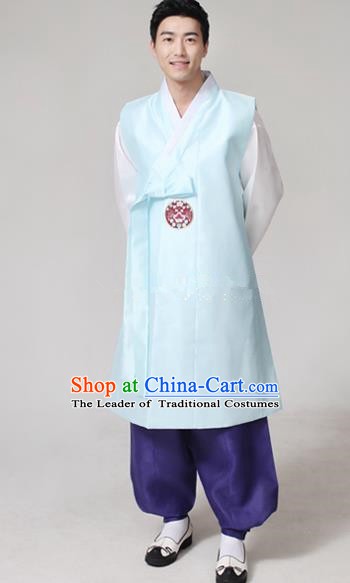 Asian Korean Traditional Blue Costumes Ancient Korean Hanbok Bridegroom Wedding Costumes for Men