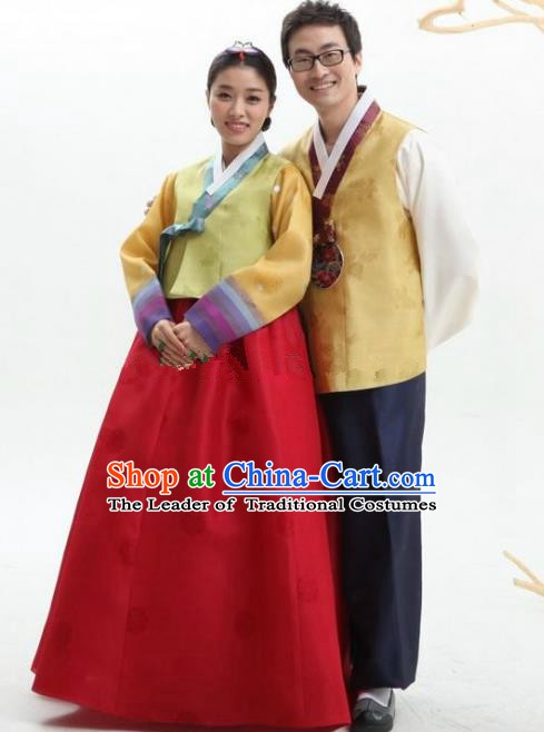 Asian Korean Traditional Wedding Costumes Ancient Korean Hanbok Bride and Bridegroom Costumes Complete Set