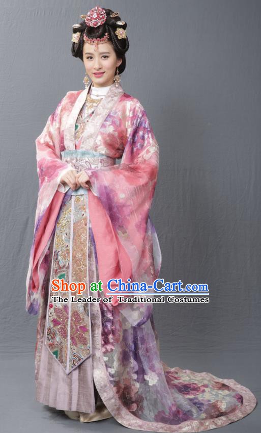 Ancient Chinese Ming Dynasty Imperial Empress Wu Embroidered Mullet Dress Costume for Women