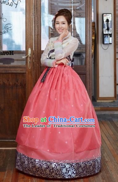 Korean Traditional Bride Tang Garment Hanbok Formal Occasions White Blouse and Pink Dress Ancient Costumes for Women