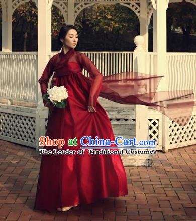 Korean Traditional Bride Tang Garment Hanbok Formal Occasions Red Blouse and Dress Ancient Costumes for Women