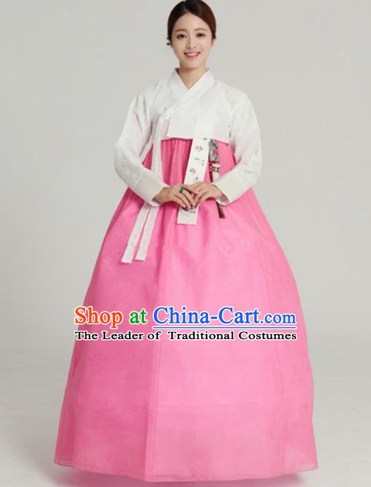 Korean Traditional Bride Tang Garment Hanbok Formal Occasions White Blouse and Pink Dress Ancient Costumes for Women